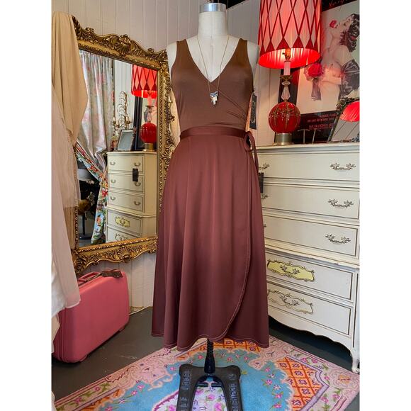 vintage 1970s rust wrap skirt 70s dancewear s/m tie waist bronze disco boho - Picture 1 of 8